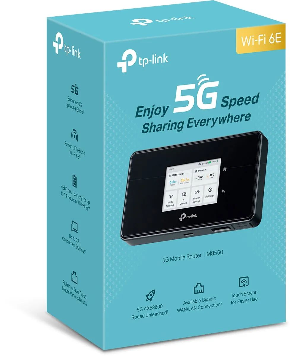 TP-Link M8550 5G MiFi Router - WiFi 6E - 32 Gebruikers - Zwart