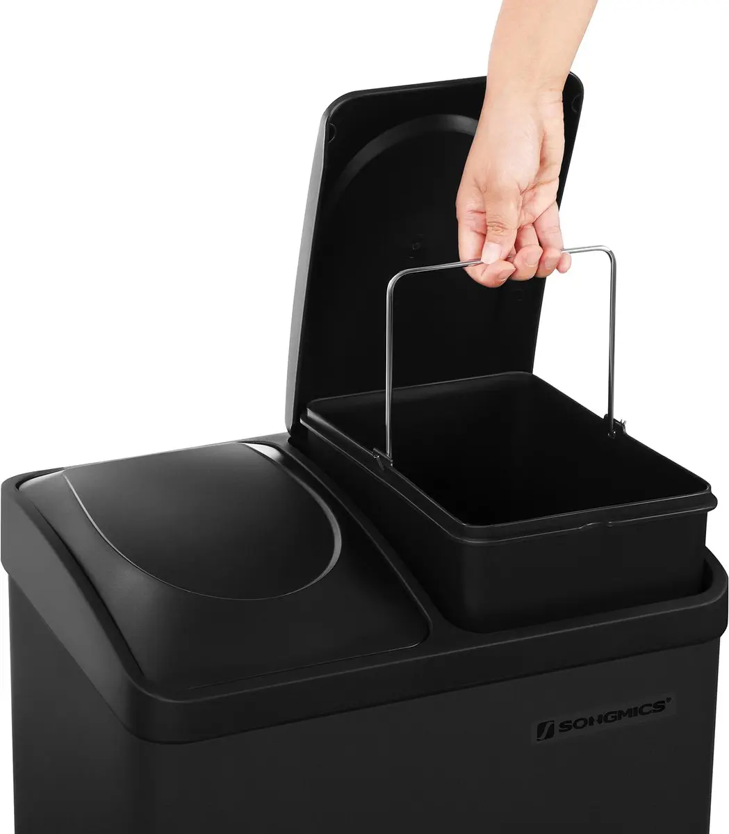 Songmics LTB30B Prullenbak 30L - 2x15L Voetpedaal - Zilver/Zwart