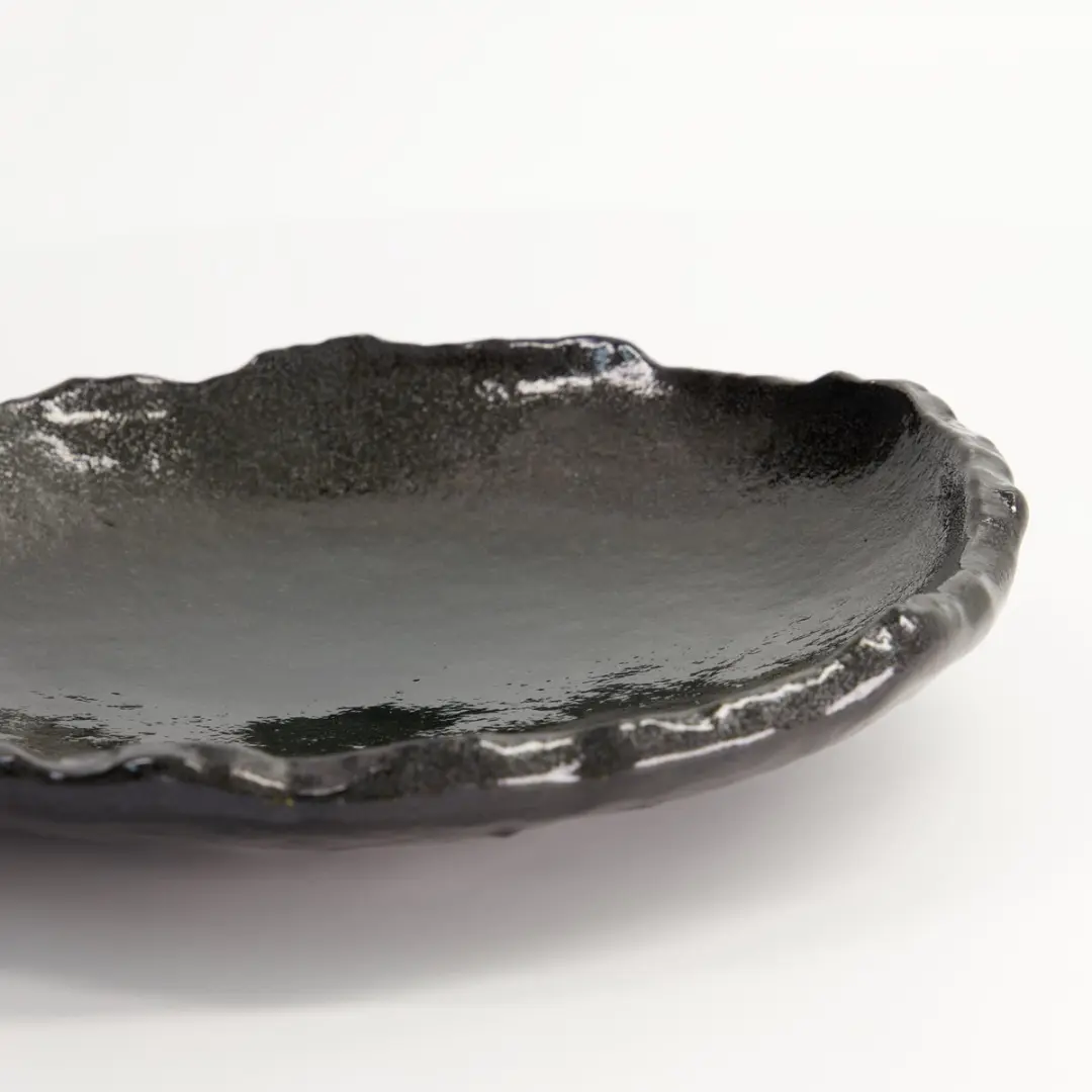 Tokyo Design Studio Mino Craft Groot Rond Bord - 26,5x24x4,5cm - Zwart