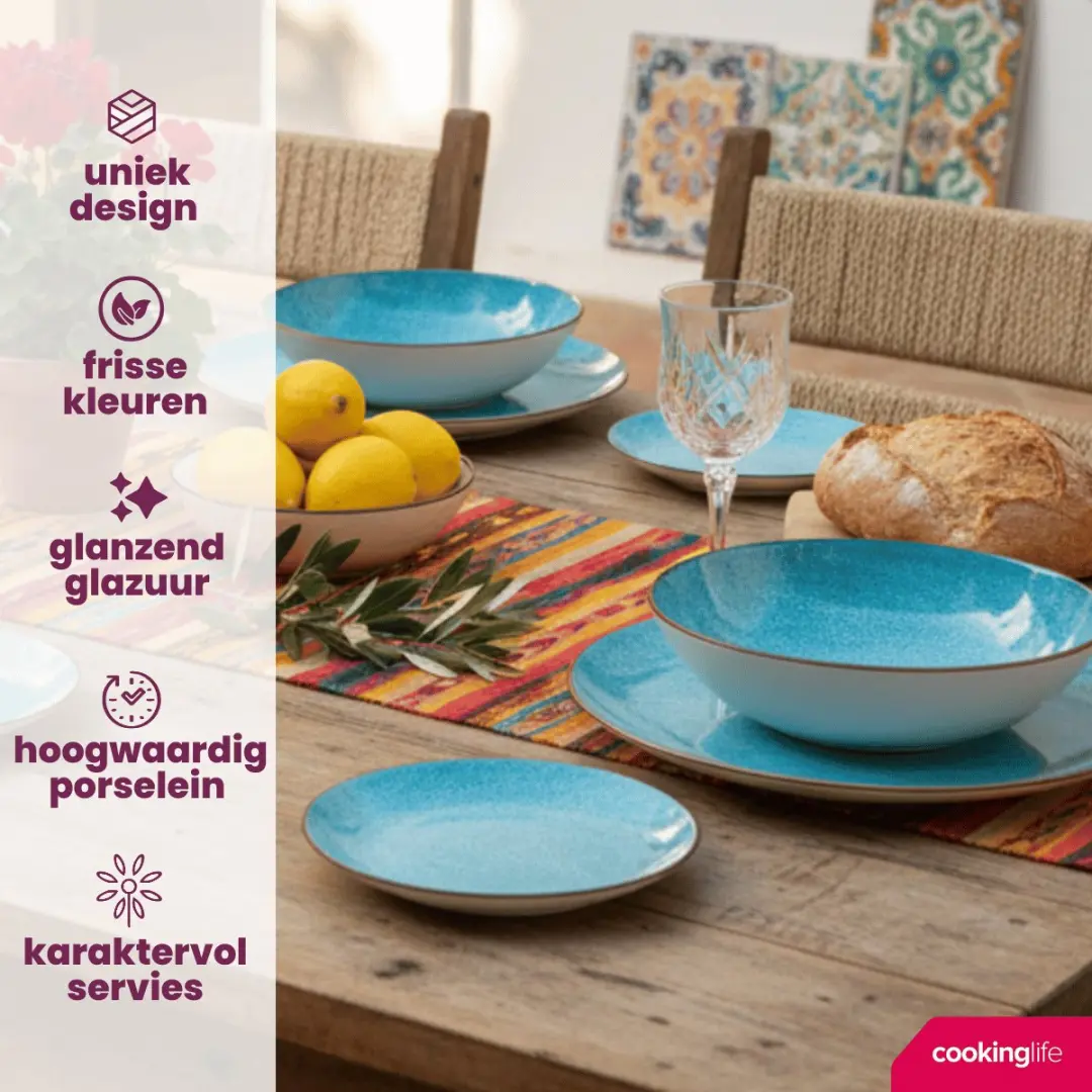 Cookinglife Ibiza Porselein Serviesset - 24-delig - Blauw