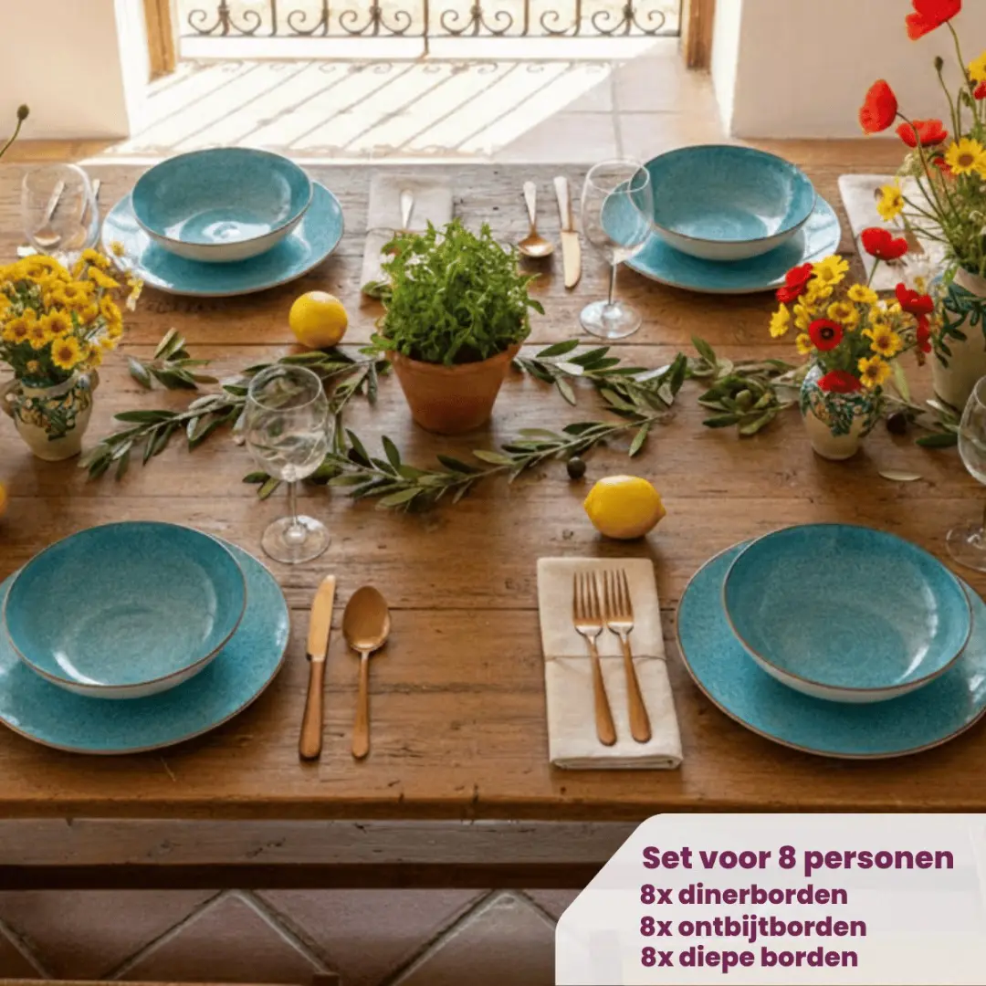 Cookinglife Ibiza Porselein Serviesset - 24-delig - Blauw