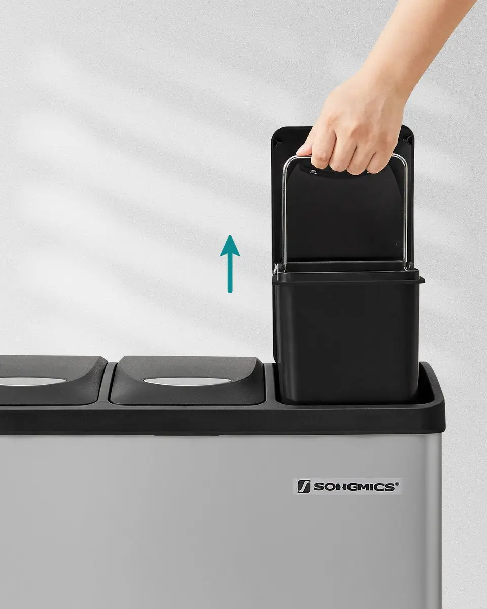 Songmics LTB024G01 Prullenbak Keuken 3 Vakken - 24L - Duifgrijs-Zwart