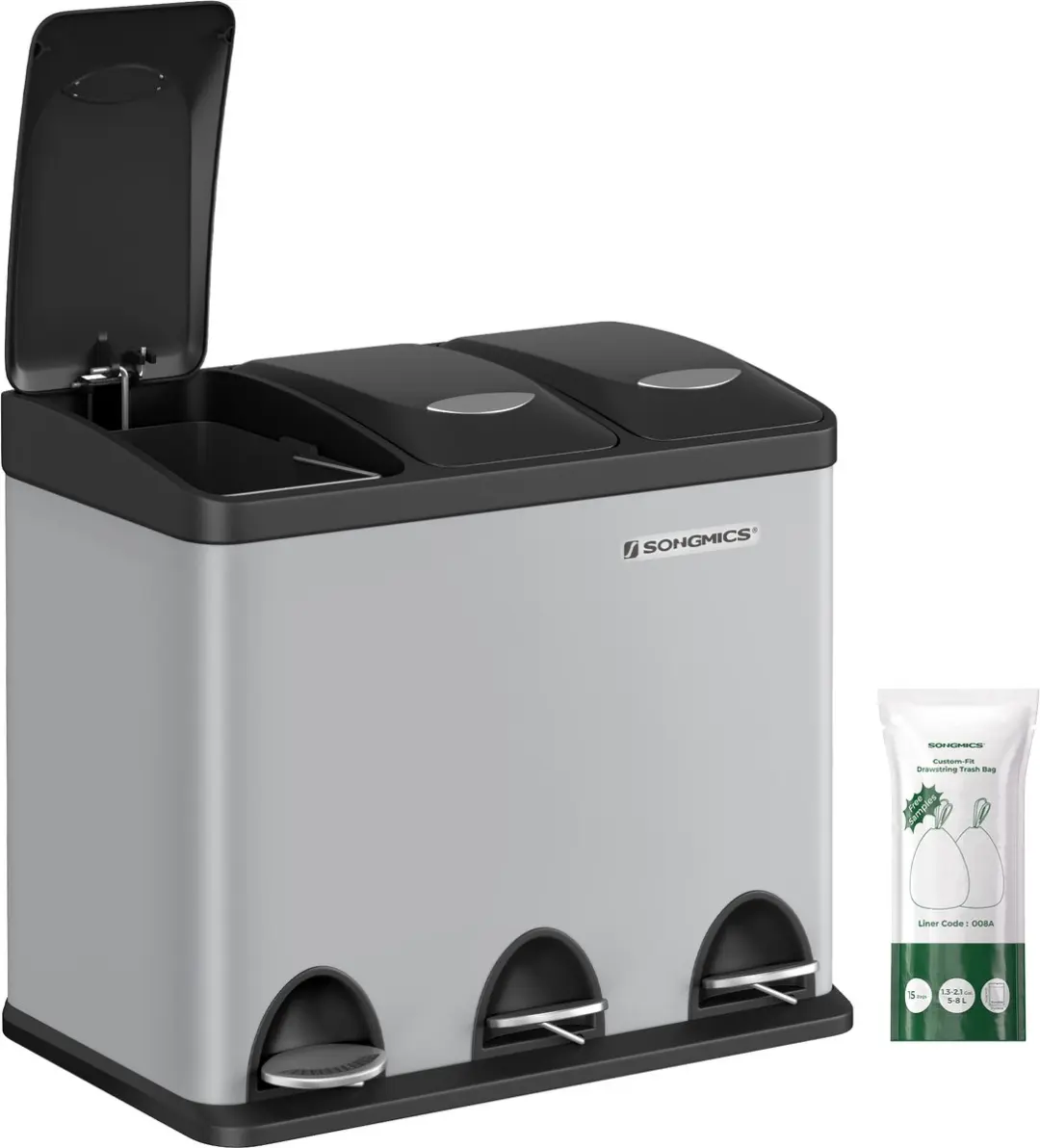 Songmics LTB024G01 Prullenbak Keuken 3 Vakken