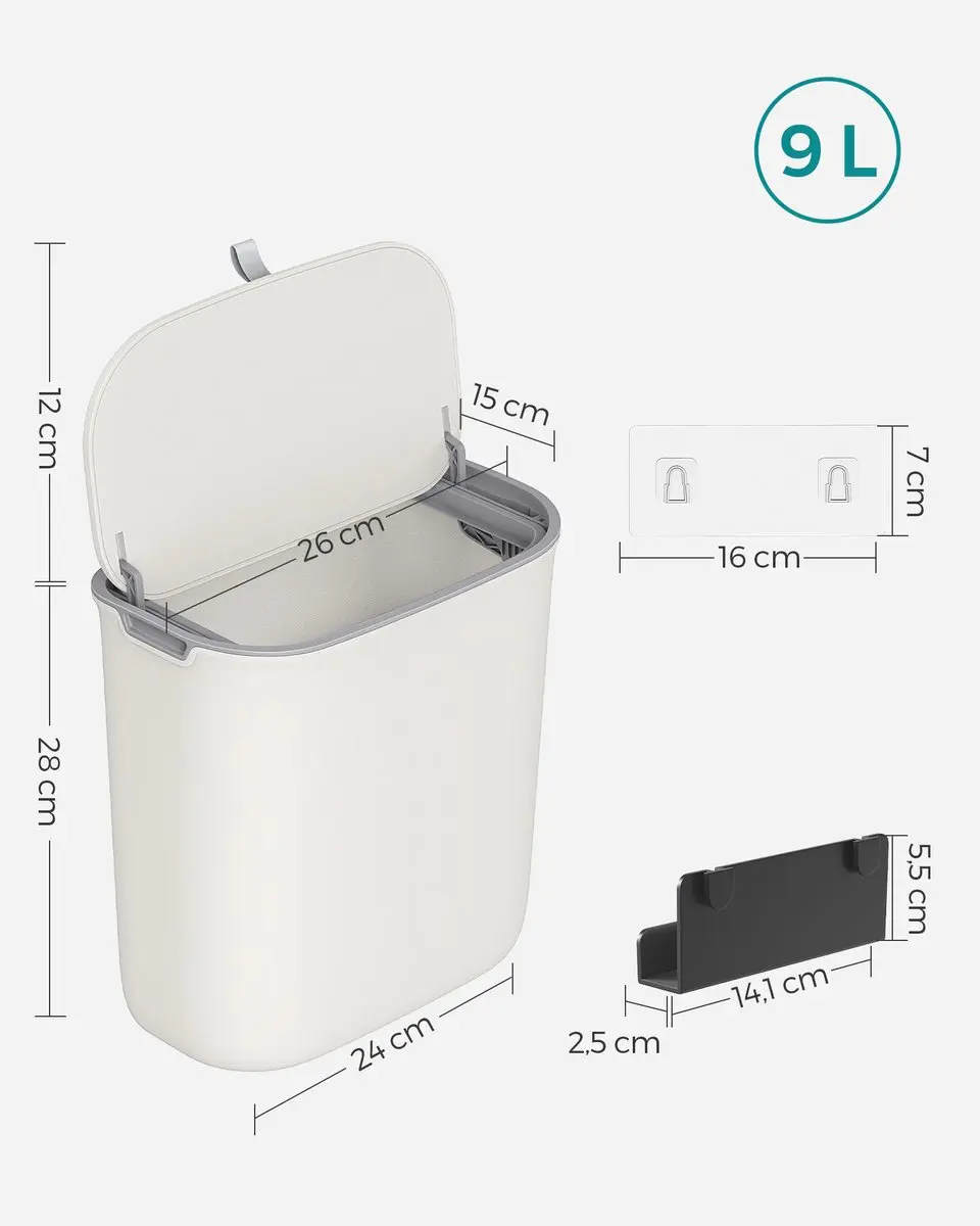 Songmics LTB820W9 Hangende Prullenbak 9L - Wit