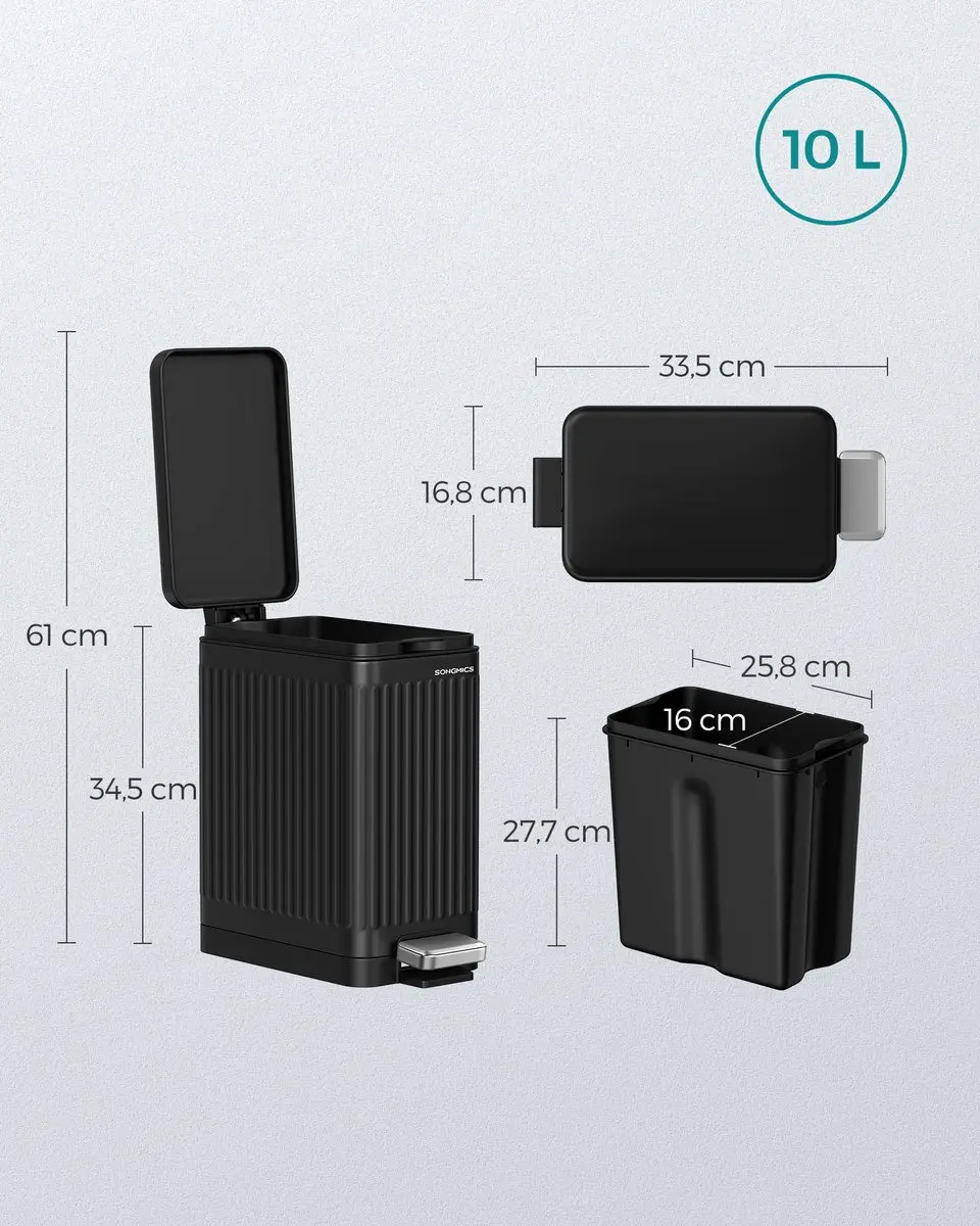 Songmics LTB562B01 Pedaalemmer 10L - Inktzwart