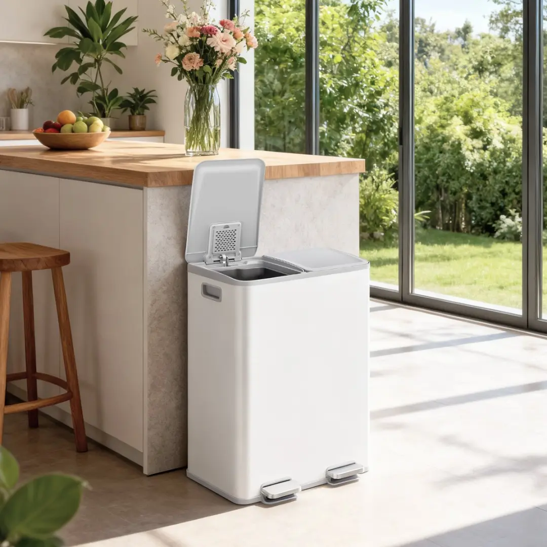 Songmics LTB741W02 Prullenbak Keuken 60L - 2 Vakken Matwit