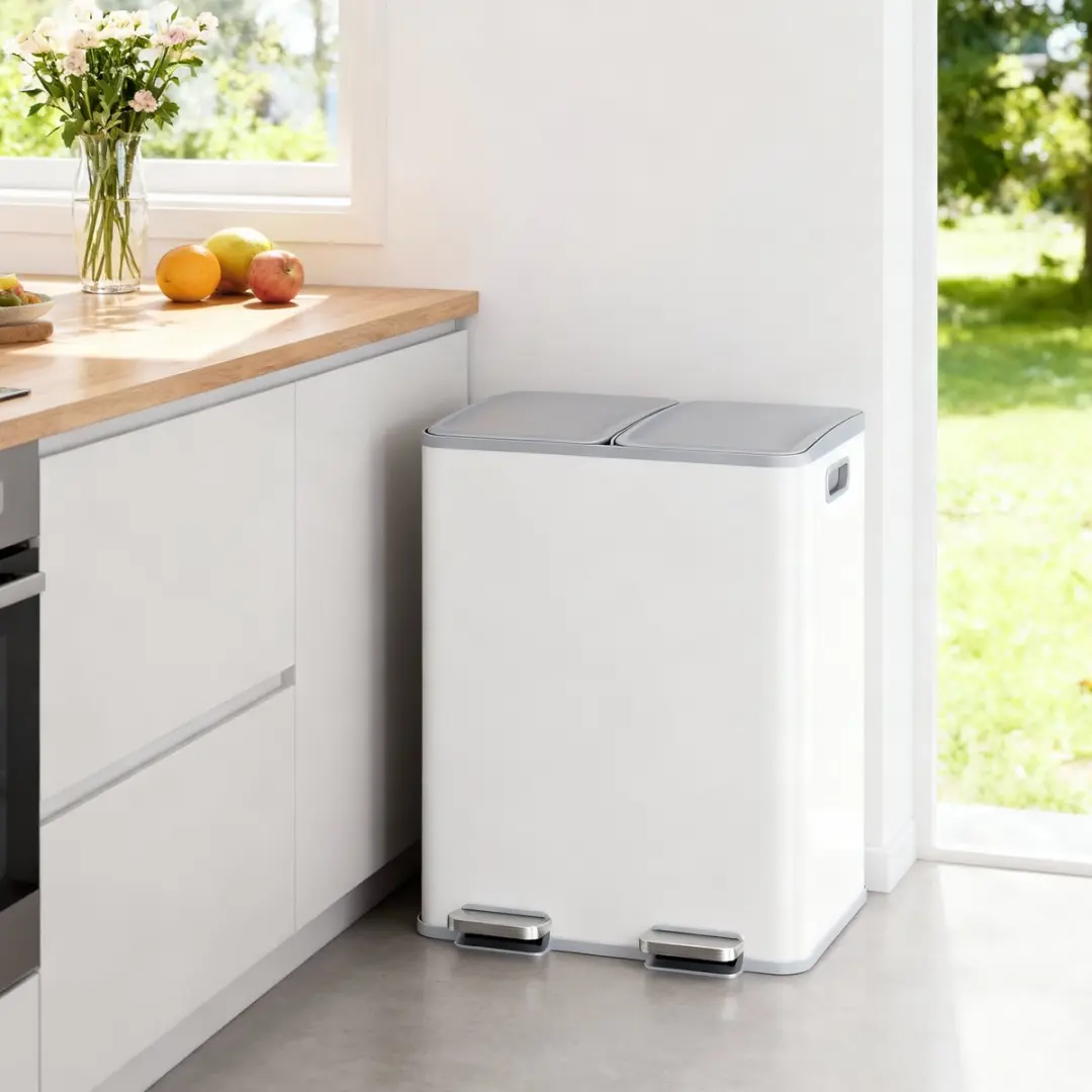 Songmics LTB741W02 Prullenbak Keuken 60L - 2 Vakken Matwit