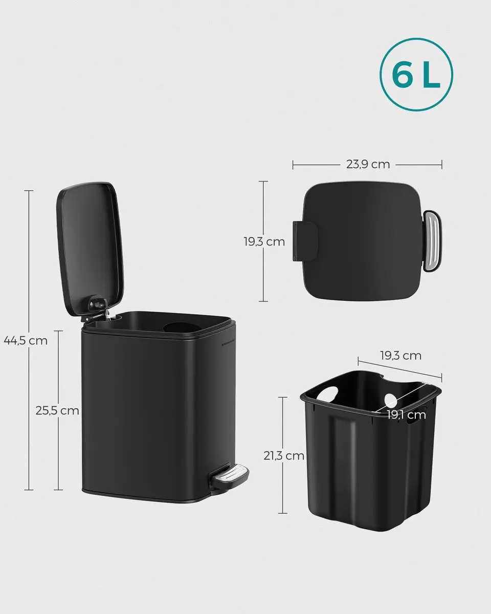 Songmics LTB590B0602 Prullenbak met Pedaal 12L - Zwart