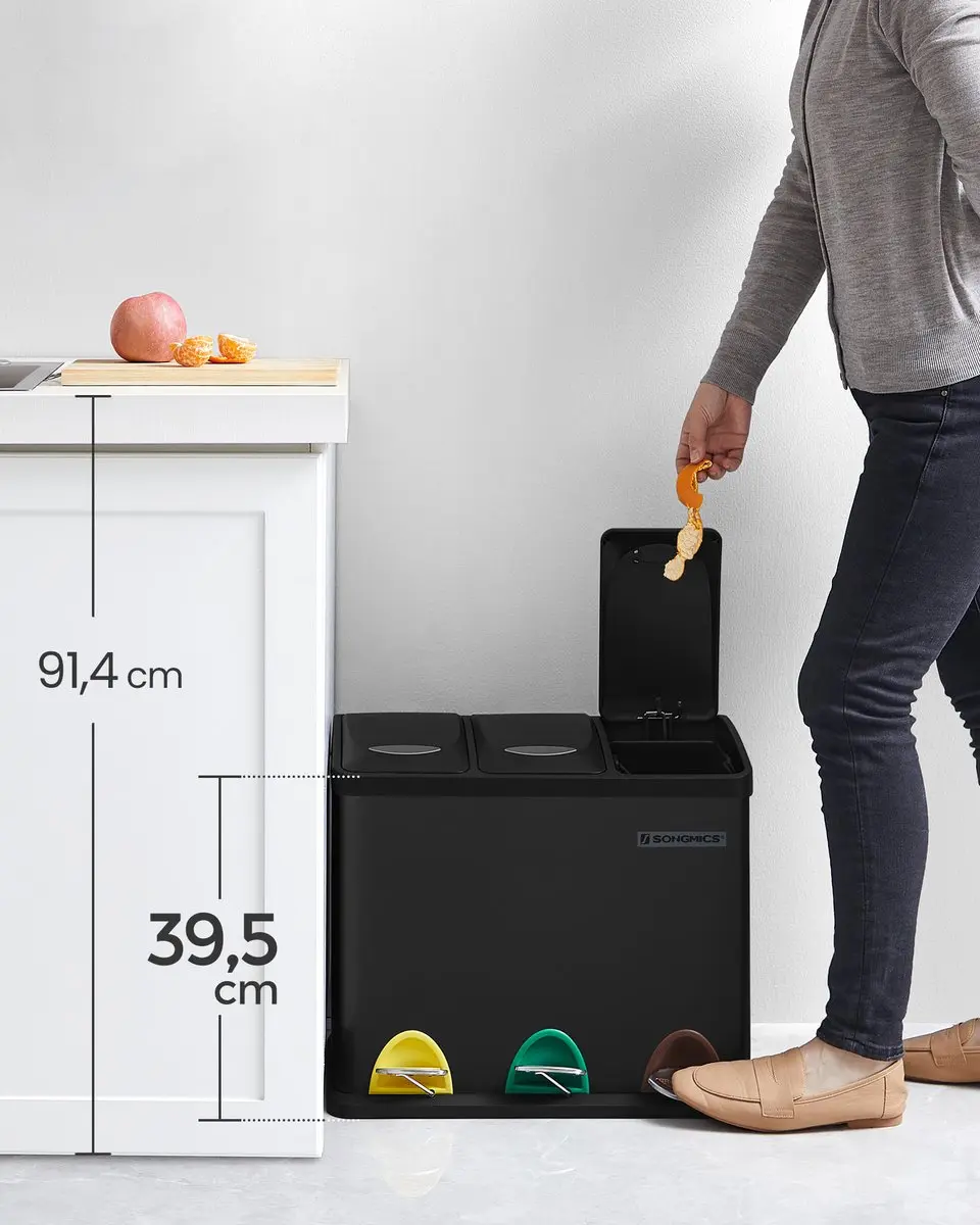 Songmics LTB24BK Prullenbak 3 Vakken 24L - Zwart