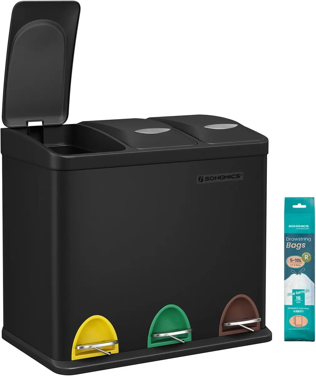 Songmics LTB24BK Prullenbak 3 Vakken 24L