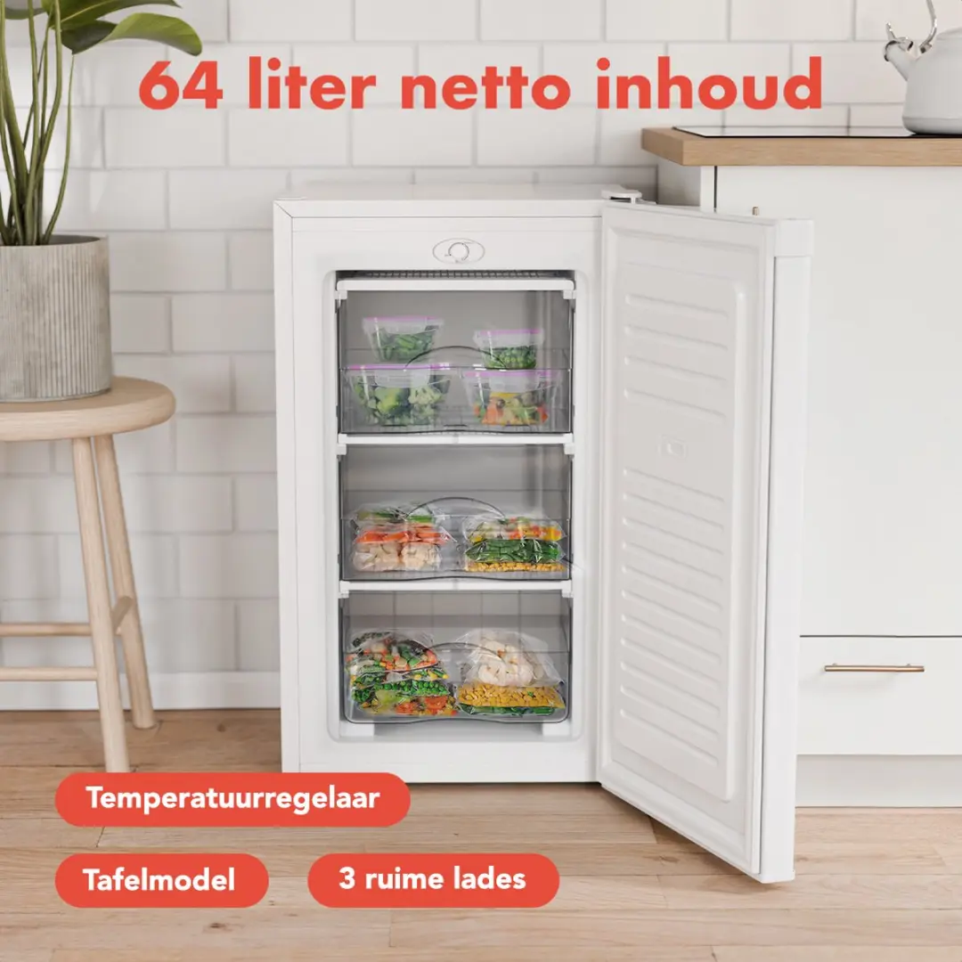 KitchenBrothers KB4027 Diepvriezer 64L - 3 Vrieslades - Wit