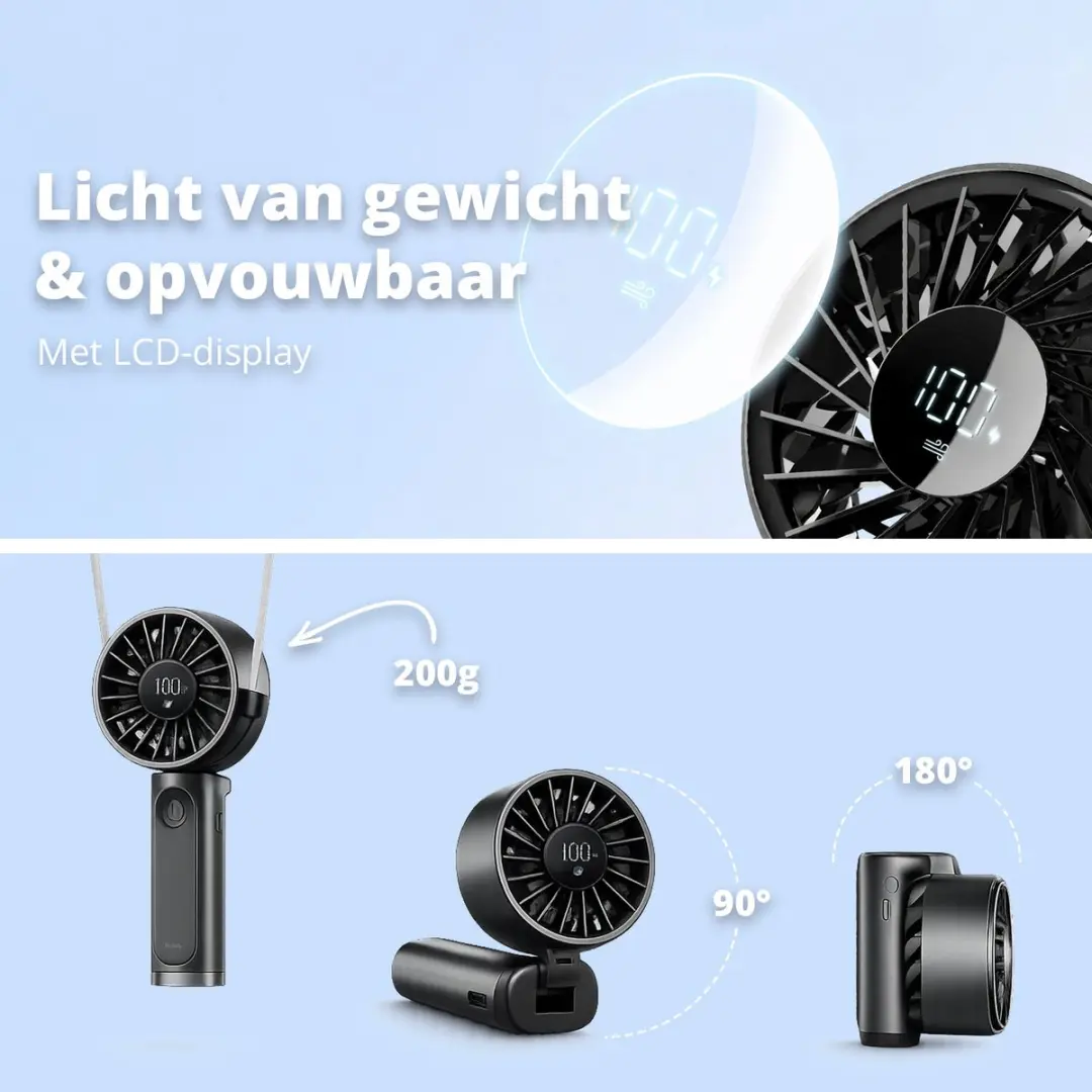 FlinQ VoltAir Handventilator 5W - 6 Snelheden - Zwart