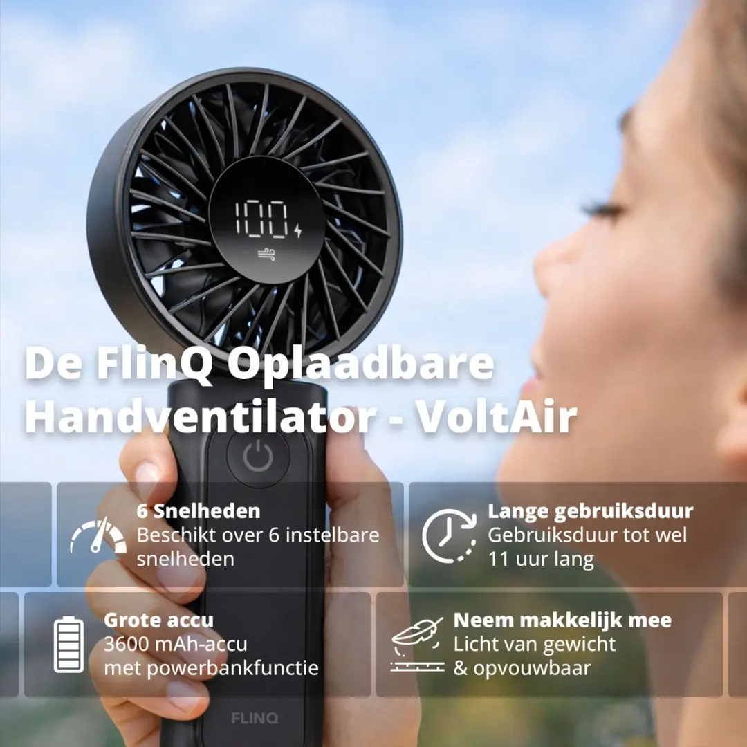 FlinQ VoltAir Handventilator 5W - 6 Snelheden - Zwart - afbeelding 6 van 6
