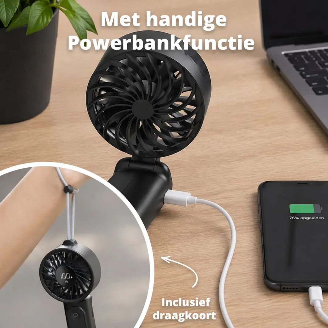 FlinQ VoltAir Handventilator 5W - 6 Snelheden - Zwart