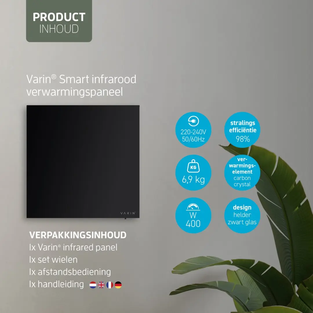 Varin Smart Design VA-G001 Infrarood Verwarmingspaneel 400W - Zwart Glas