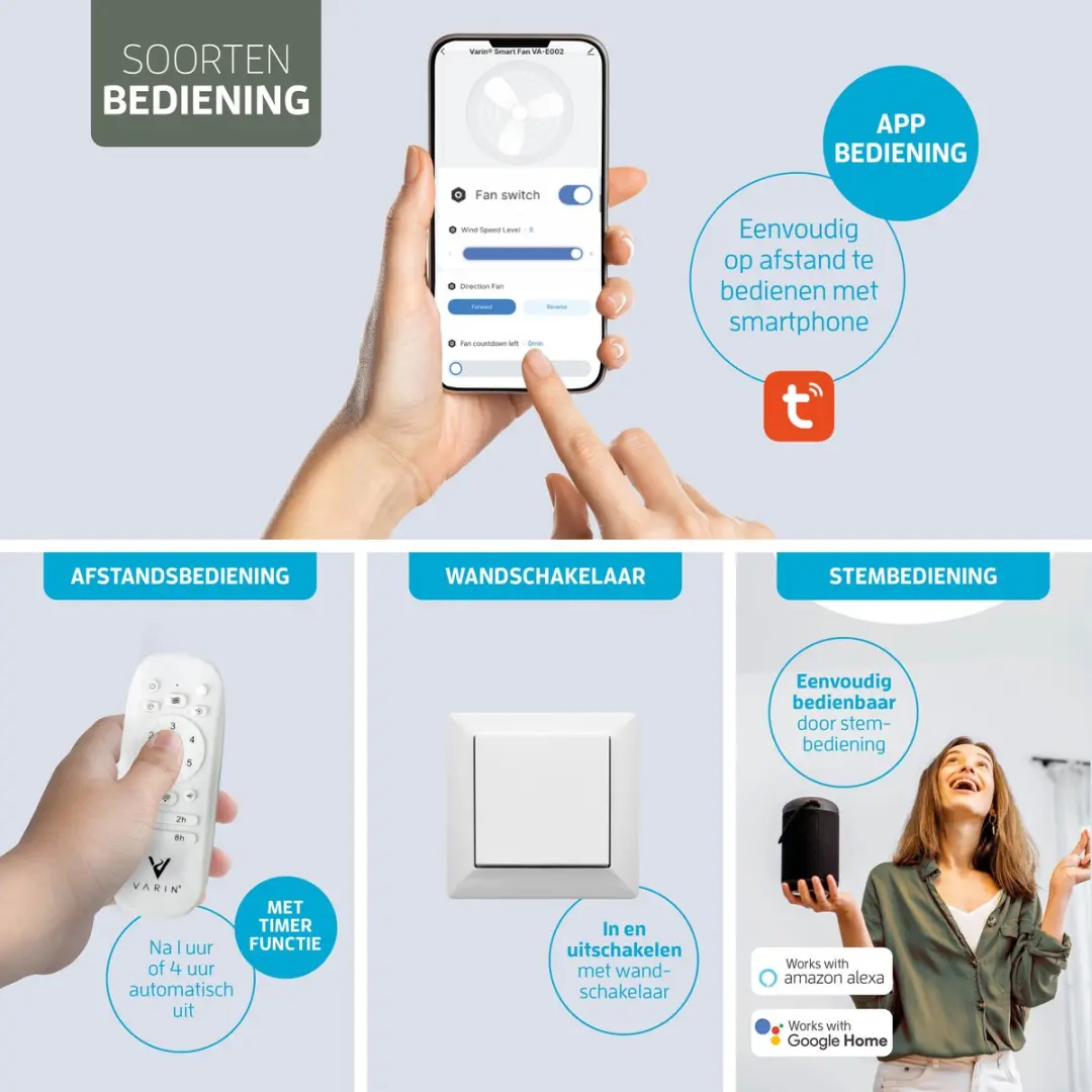 Varin Smart Plafondventilator VA-E002 - Ø132cm - 6 Snelheden - Wit/Naturel