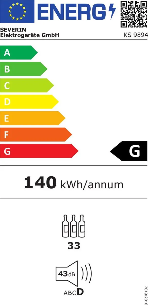 Severin KS 9894 Wijnklimaatkast 95L - 36 Flessen - Zwart