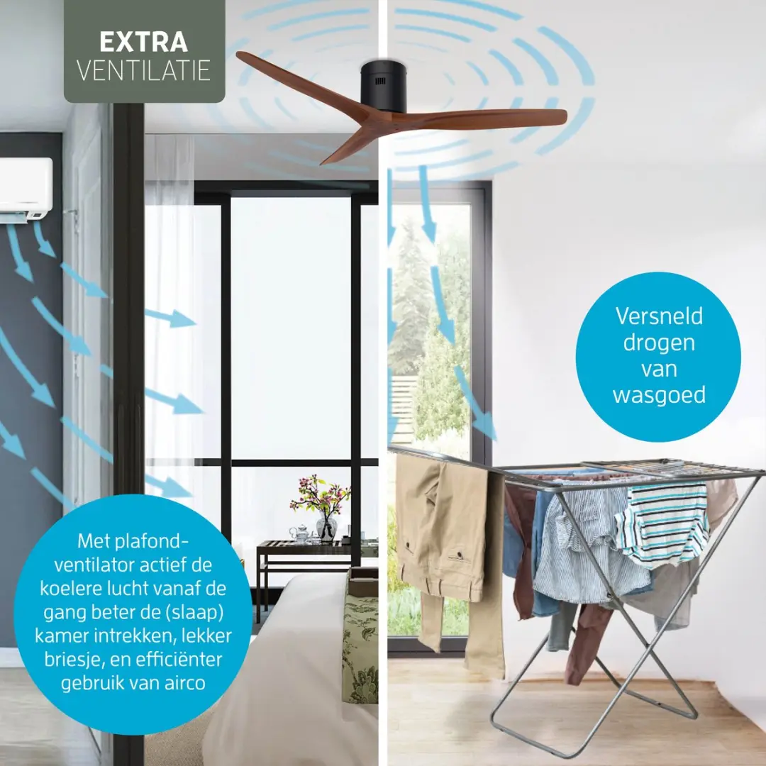 Varin Smart Plafondventilator VA-E002 Walnoot - 132cm - 6 Snelheden