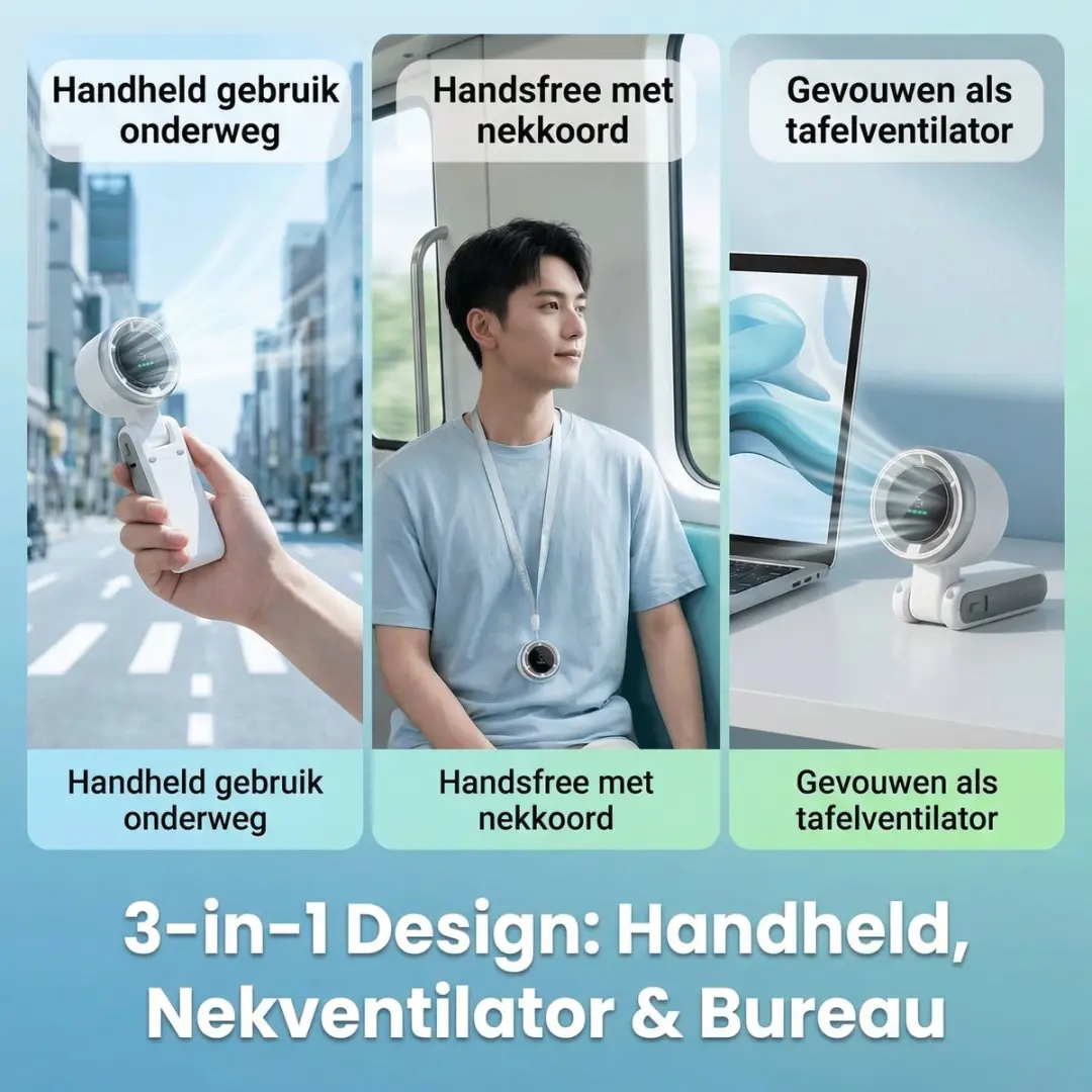 ECTEATOY Handventilator 3600mAh - 5 Standen - Zwart