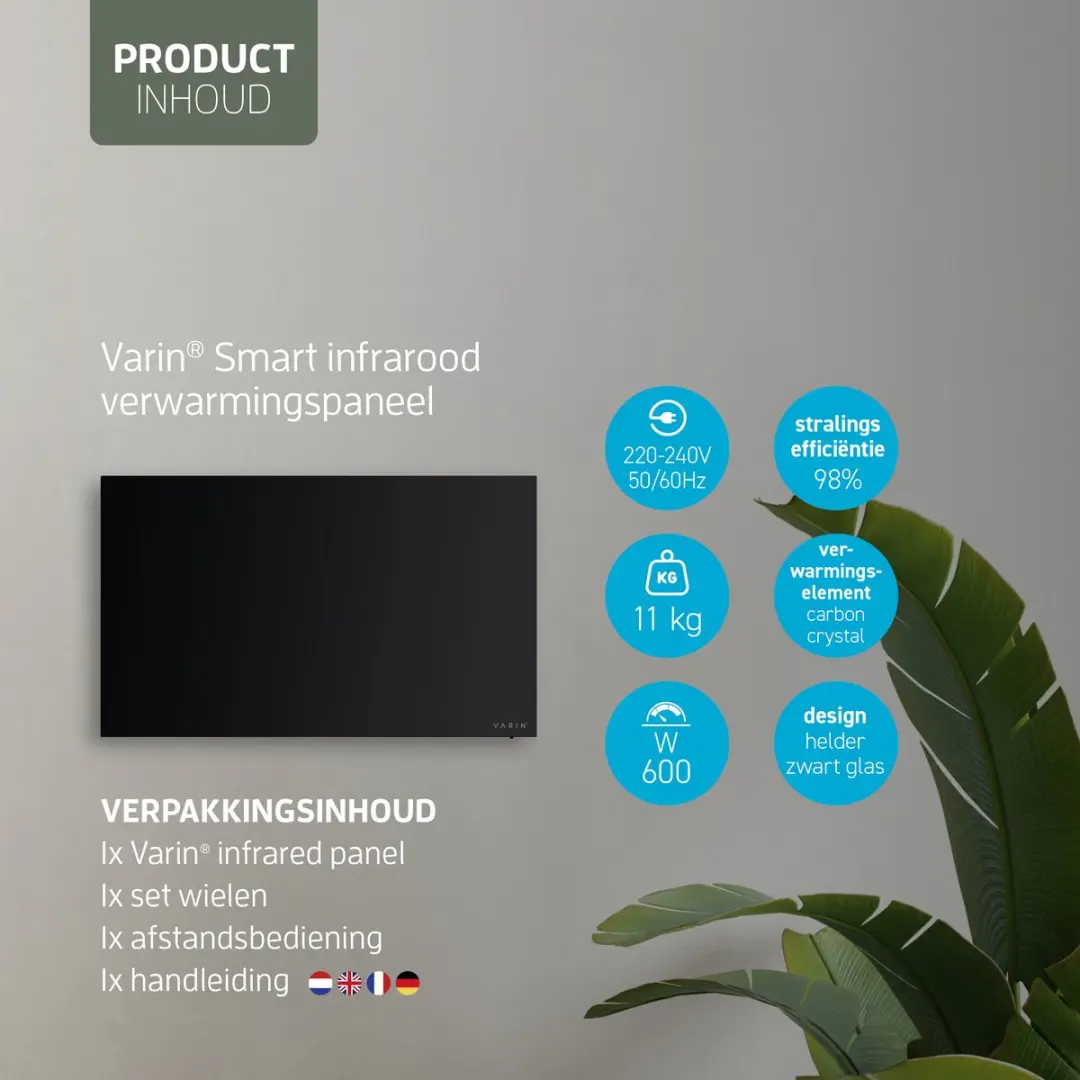 Varin Smart Design VA-G002 Infrarood Verwarmingspaneel 600W - Zwart