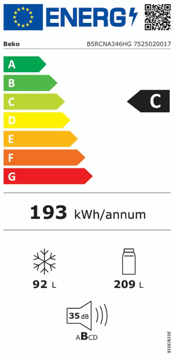 Beko B5RCNA346HG Koelvriescombinatie 301L - Grijs