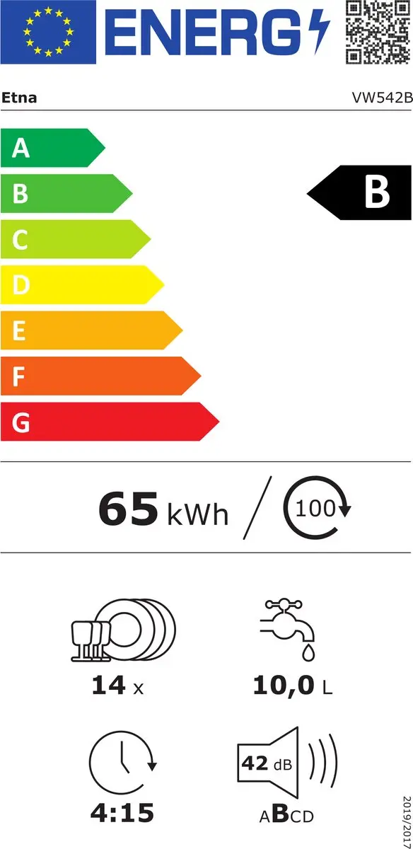 Etna VW542B Inbouw Vaatwasser 60cm - 14 Couverts - Energieklasse B