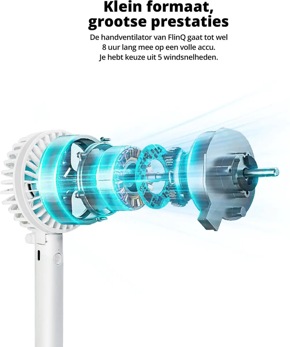 FlinQ Handventilator 5W - 6 Snelheden - Wit