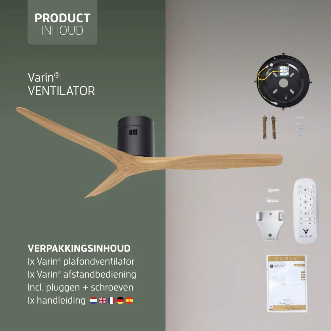 Varin Smart Plafondventilator VA-E002 - Ø132cm - 6 Snelheden - Zwart/Naturel - afbeelding 6 van 6