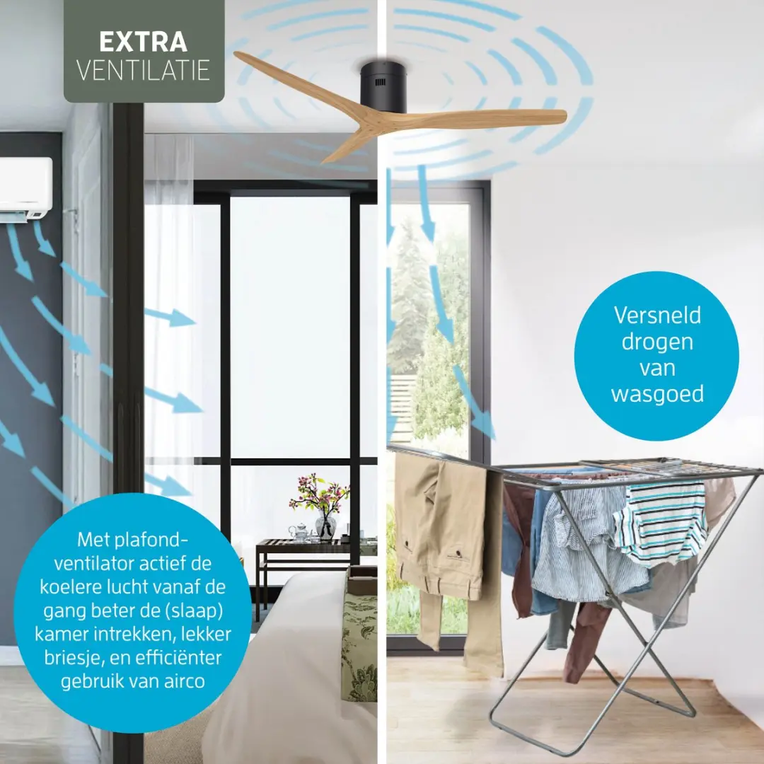 Varin Smart Plafondventilator VA-E002 - Ø132cm - 6 Snelheden - Zwart/Naturel