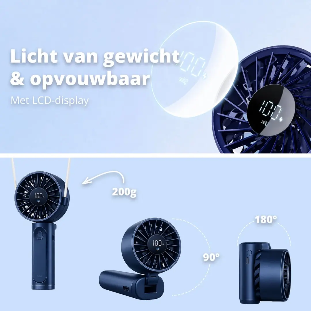 FlinQ VoltAir Handventilator 5W - 6 Snelheden - Donkerblauw - afbeelding 6 van 6