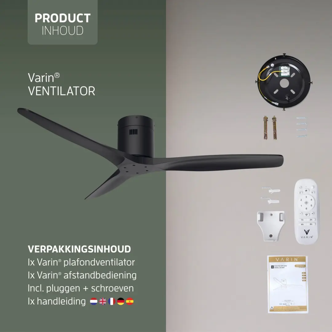 Varin Smart Plafondventilator VA-E002 - Zwart - 35W - Ø132cm - afbeelding 6 van 6
