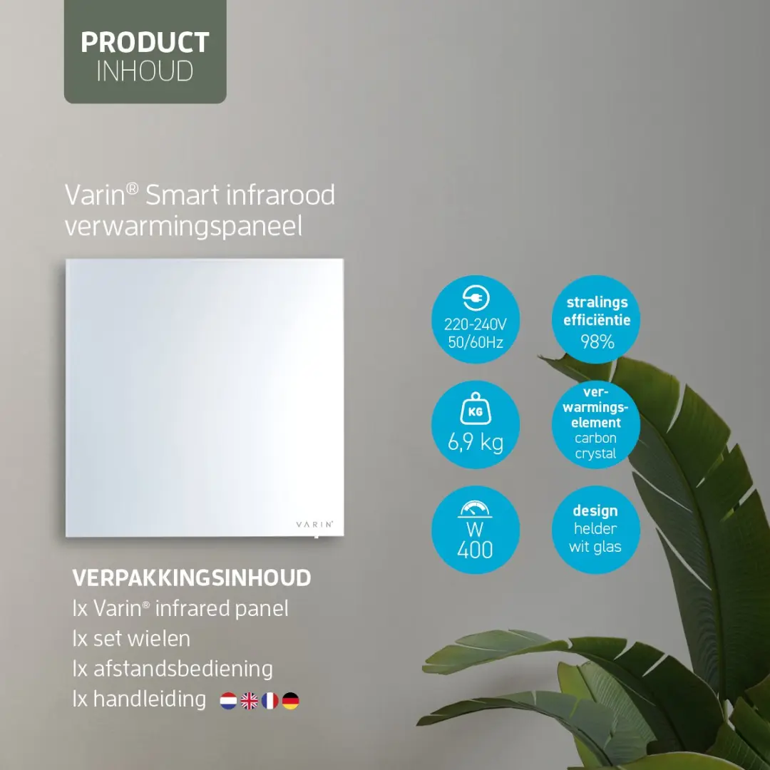 Varin Smart Design VA-G001 Infrarood Verwarmingspaneel 400W - 60x60cm - Wit