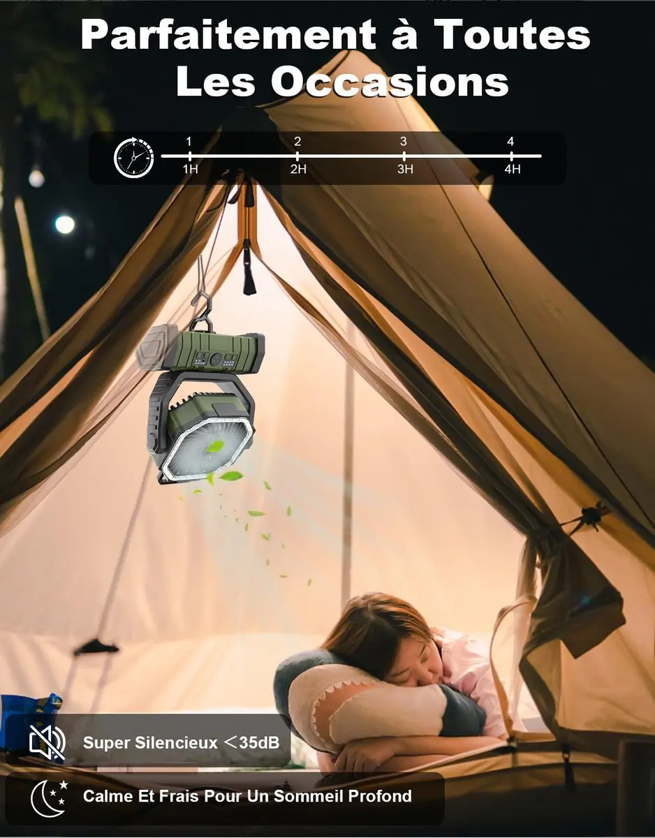 ECTEATOY Kampeerventilator 20.000mAh - 4 Snelheden - 270° Rotatie - Groen
