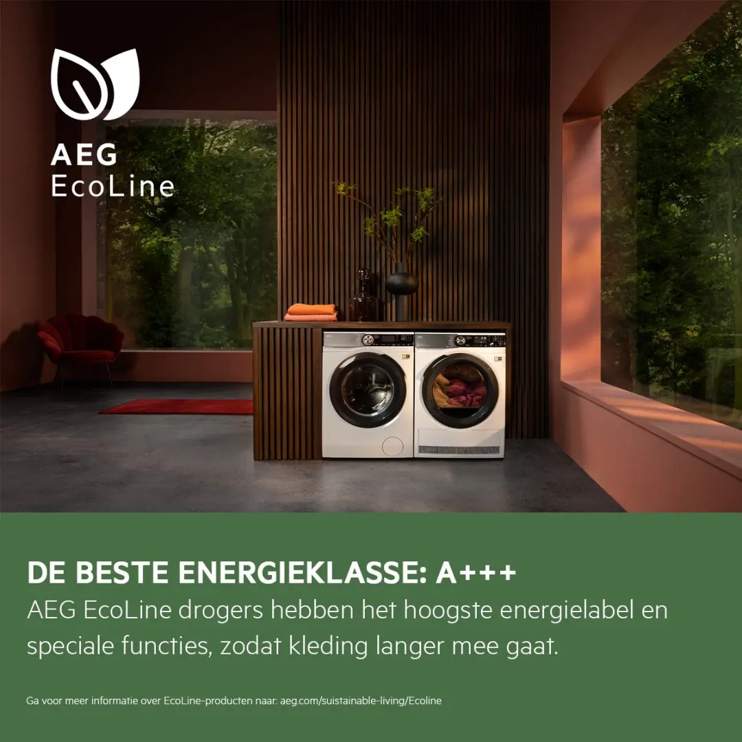 AEG TR958H4B EcoLine 9000 Wasdroger Warmtepomp - 8 kg - Wit/Zwart