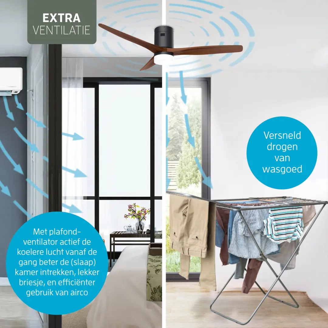 Varin Smart Ventilator VA-E002L Plafondventilator - 35W - Ø132cm - Verwarming/Verkoeling - Walnoot - afbeelding 6 van 6