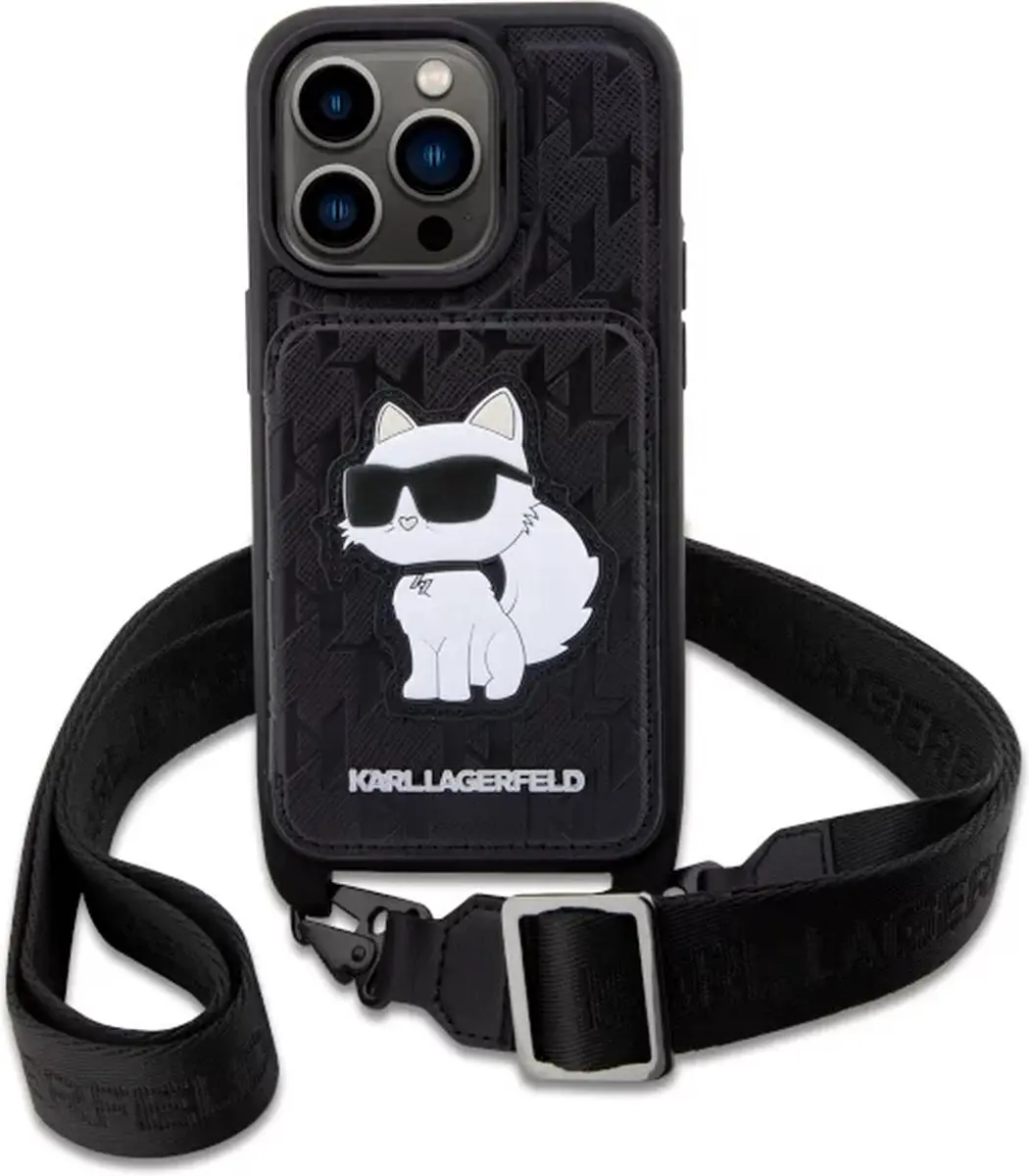 Karl Lagerfeld iPhone 14 Pro Hoesje - Zwart - 2 Pasjes