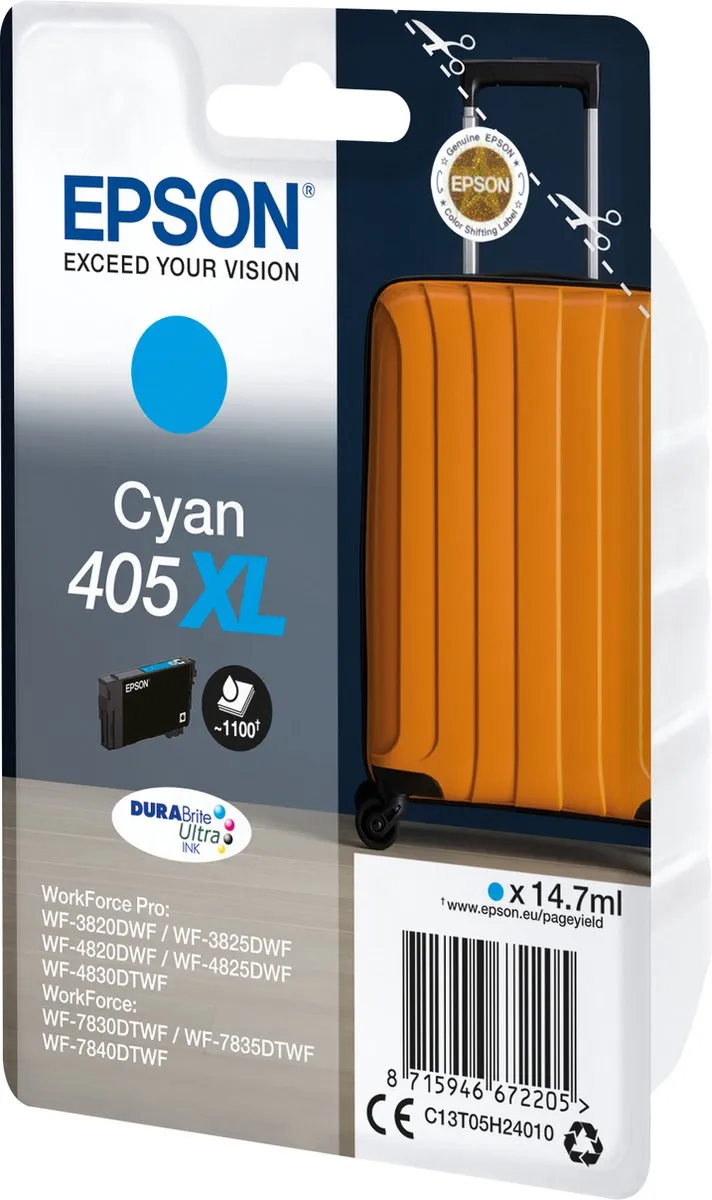 Epson 405XL Cyan DURABrite Ultra Inktcartridge - 1100 pagina's