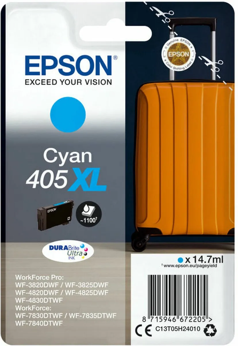 Epson 405XL Cyan DURABrite Ultra Inktcartridge - 1100 pagina's