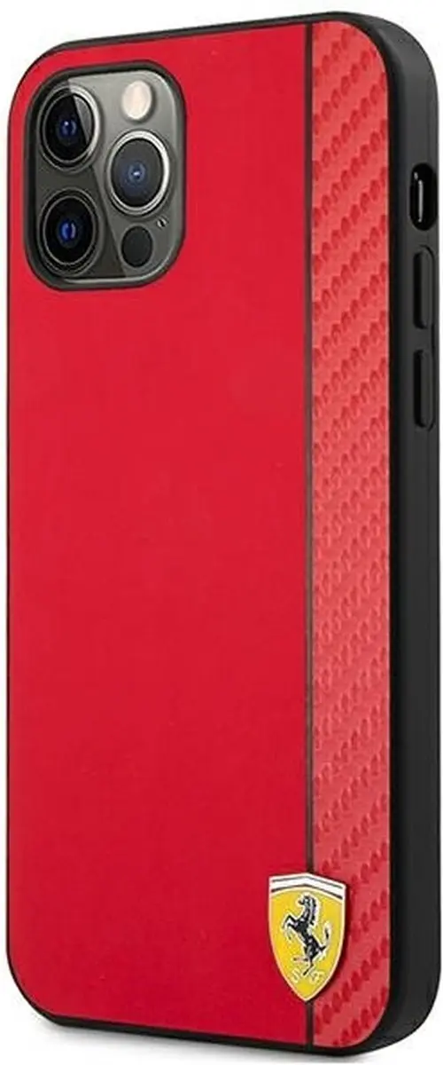 Ferrari Smooth Carbon iPhone 12/12 Pro Hoes - Rood