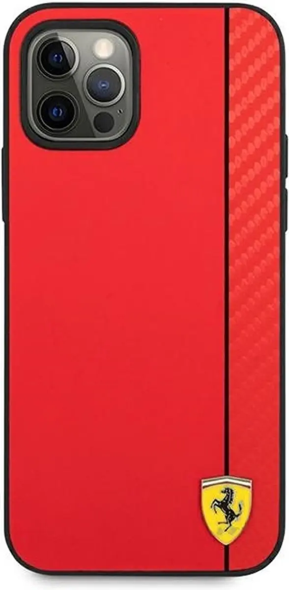 Ferrari Smooth Carbon iPhone 12/12 Pro Hoes - Rood - afbeelding 6 van 6