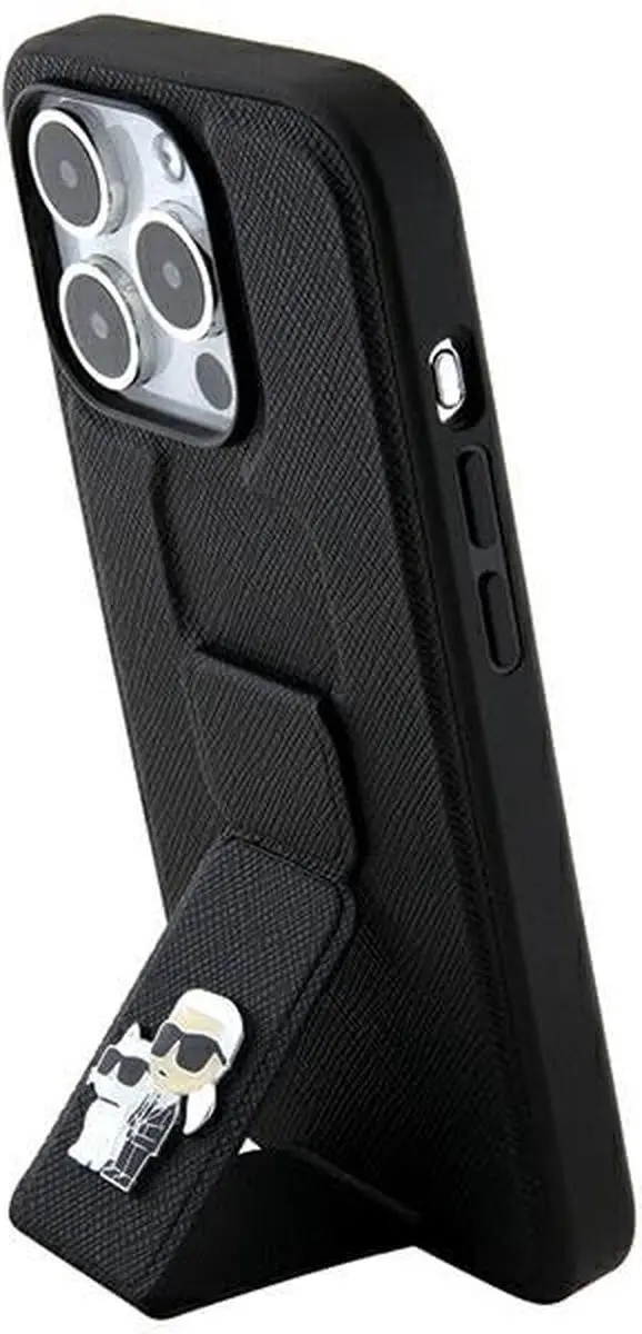 Karl Lagerfeld Gripstand Saffiano Karl&Choupette Hoesje iPhone - Zwart