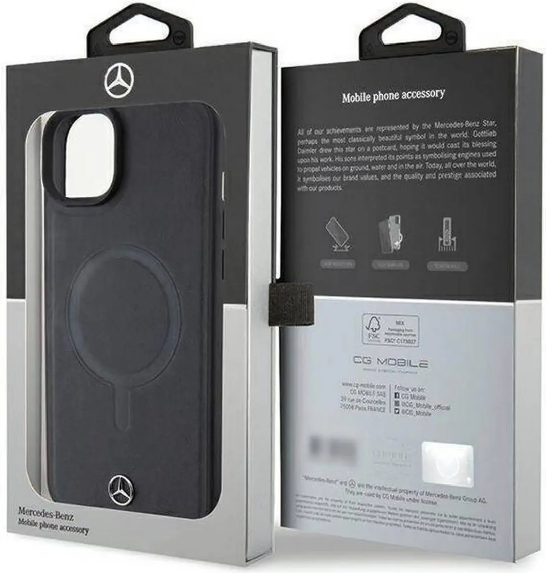 Mercedes-Benz Smooth Leather Back Case - iPhone 15 Plus - Zwart