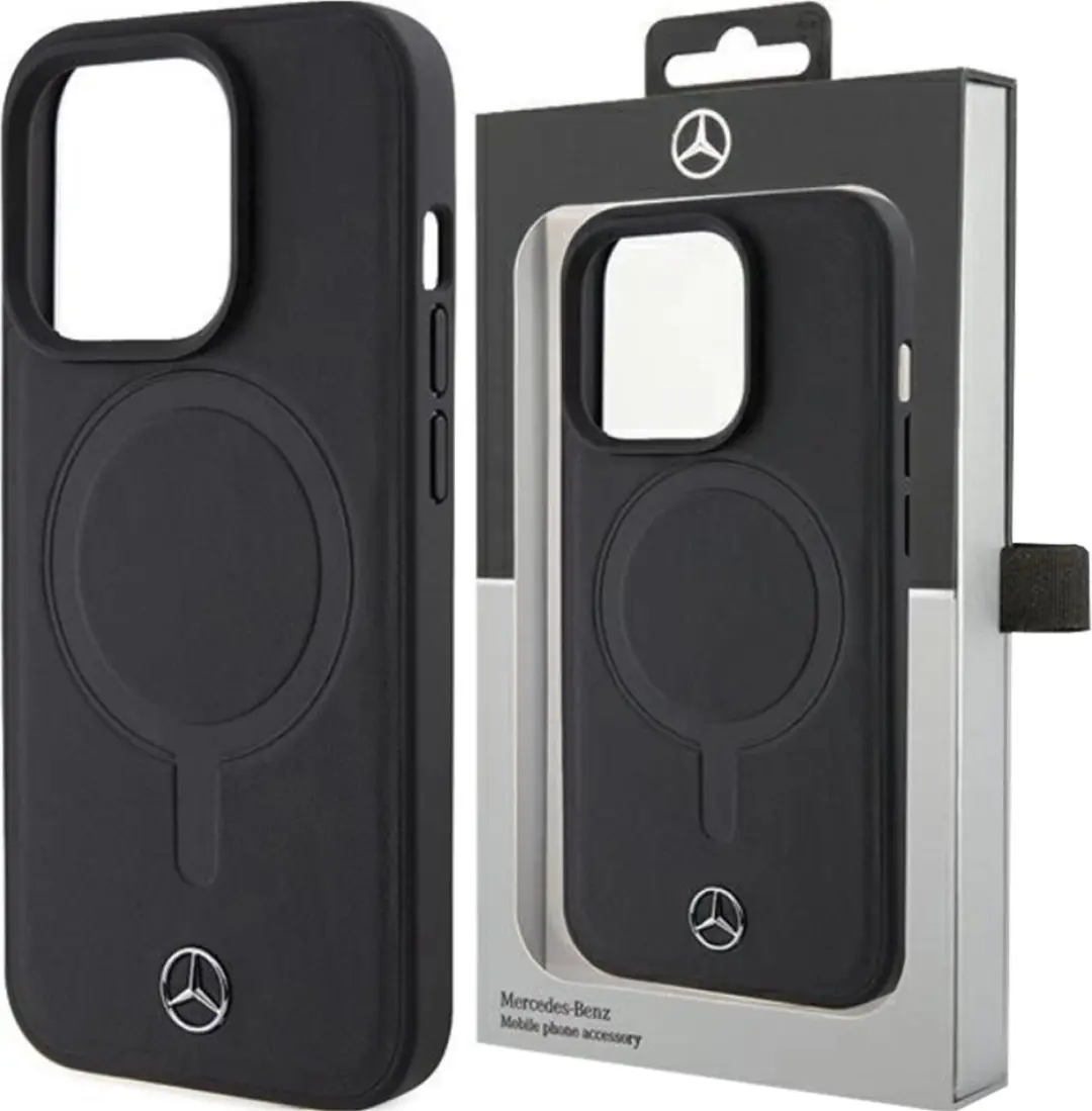 Mercedes-Benz Smooth Leather Back Case - iPhone 15 Plus - Zwart