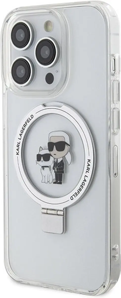 Karl Lagerfeld Ring Stand Karl & Choupette Hoes met MagSafe - iPhone 14 Pro Max - Wit