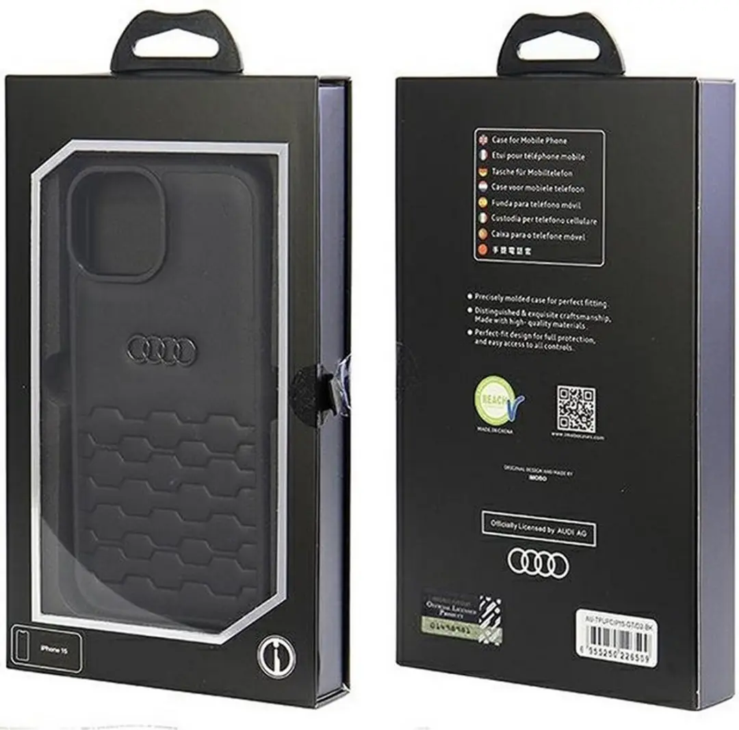 Audi GT Leather Back Case iPhone 15 - Zwart