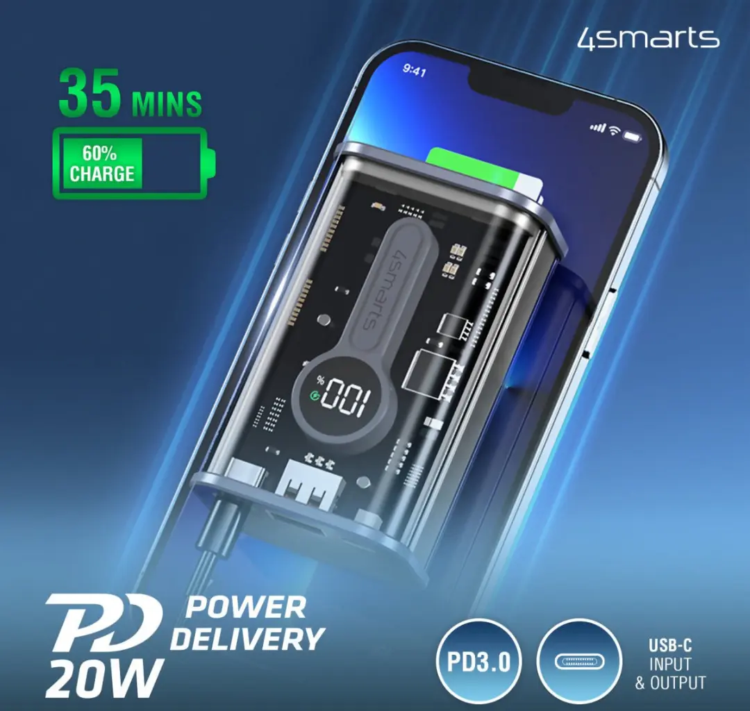 4Smarts Lucid 22.5W Powerbank 9000mAh - Grijs