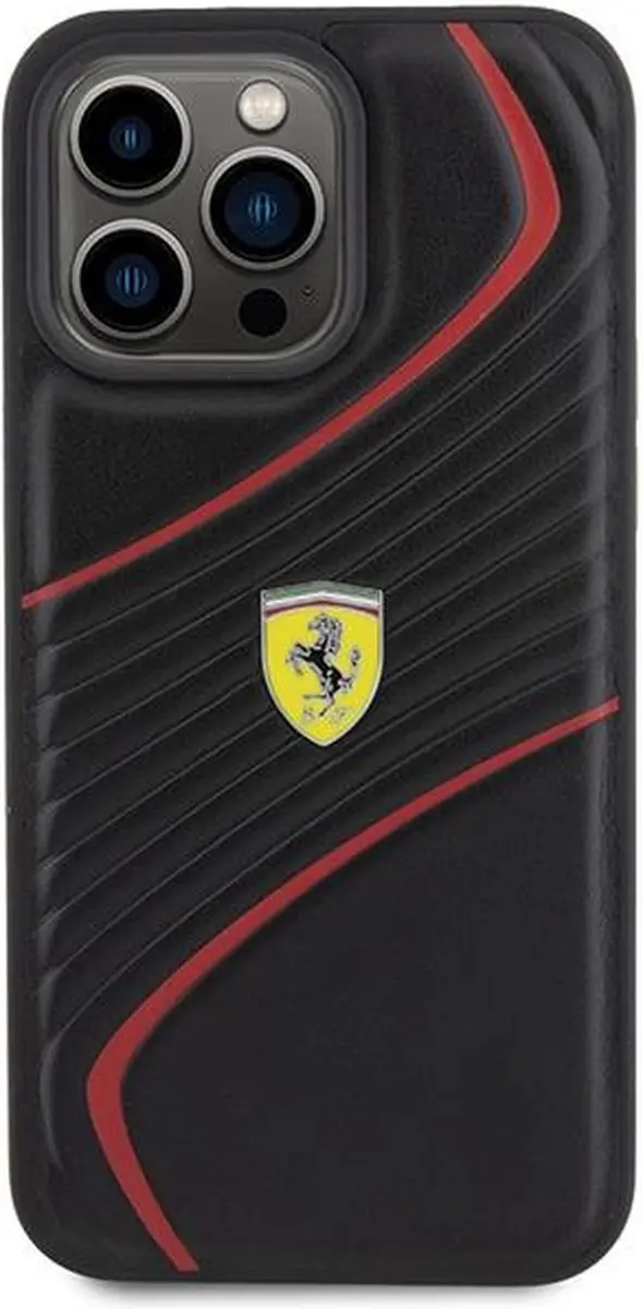 Ferrari Twist Metal Logo Back Case iPhone 15 Pro Max - Zwart