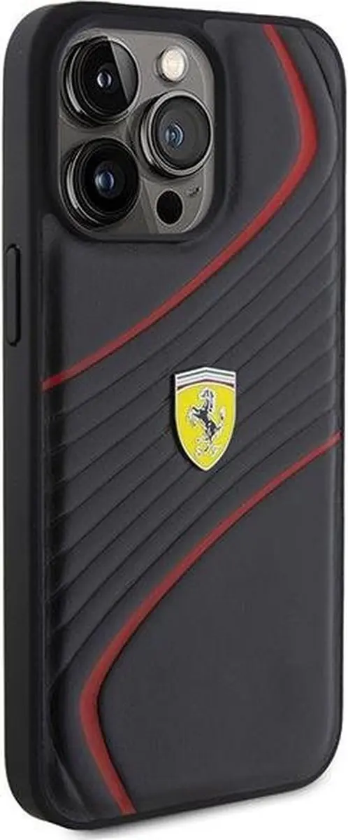 Ferrari Twist Metal Logo Back Case iPhone 15 Pro Max - Zwart
