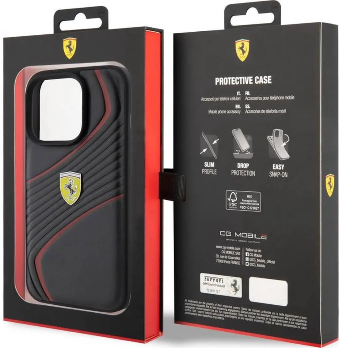 Ferrari Twist Metal Logo Back Case iPhone 15 Pro Max - Zwart