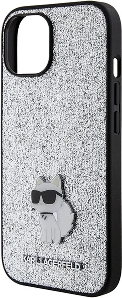 Karl Lagerfeld Fixed Glitter Choupette Logo Hoesje iPhone 15 - Zilver